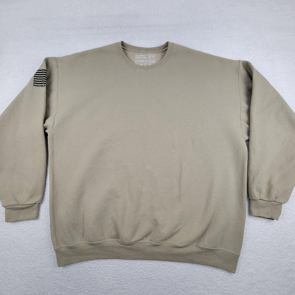 Patriot Crew Sweatshirt Mens 2XL Khaki Pullover American‎ Flag Crewneck USA
